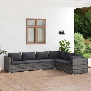 vidaXL Patio Lounge Set Outdoor Sectional Sofa Set 6 Piece Poly Rattan Gray