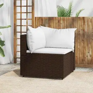 vidaXL Patio Furniture Wicker Outdoor Sofa with Cushions Brown Poly Rattan