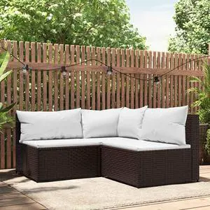 vidaXL Patio Furniture Set 3 Piece Lounge Set with Cushions Brown Poly Rattan