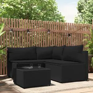 vidaXL Patio Furniture Set 4 Piece Lounge Set with Cushions Black Poly Rattan