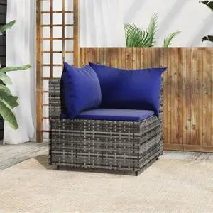 vidaXL Patio Furniture Wicker Rattan Outdoor Sofa with Cushions Gray Poly Rattan