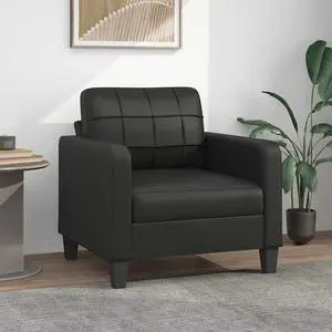 vidaXL Sofa Upholstered Accent Single Sofa Chair with Pillow Black Faux Leather
