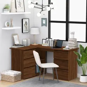 vidaXL Corner Desk Standing L Shaped Desk with Drawer Brown Oak Engineered Wood