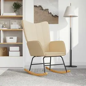 vidaXL Rocking Chair Cream 100% polyester, solid rubber wood, steel