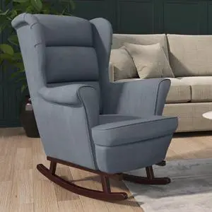 vidaXL Rocking Chair Dark grey Velvet (100% polyester), solid rubber wood