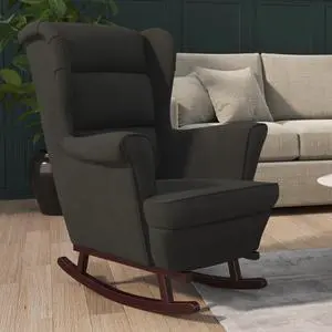 vidaXL Rocking Chair Black Velvet, Solid Rubber Wood Standard
