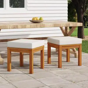 vidaXL Garden Stool Set of 2 Acacia wood (Natural) and Cream vidaXL Garden Stool Set of 2 Acacia wood (Natural) and Cream