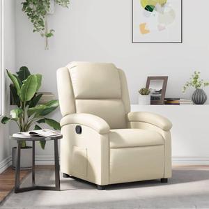vidaXL Manual Recliner Chair for Adults, Single Home Theater Seating with Lumbar Support & Adjustable Backrest/Footrest, Modern Reclining Sofa for Living Room, Cream Leather