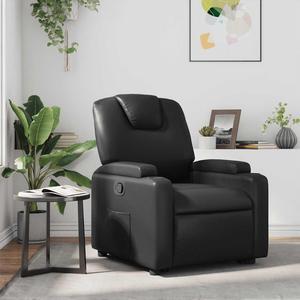 vidaXL Manual Recliner Chair for Living Room, Adjustable Recliner with Padded Seat & Backrest, Home Theater Seating with Side Pocket & Cup Holders, Black Leather