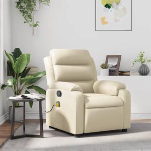 vidaXL Massage Recliner Chair with 6-Point Vibration Massage and Convenient Side Pocket, Cream Leather Rocker, Adjustable Backrest & Footrest Lounge Seat for Living Room, USB Charge Port