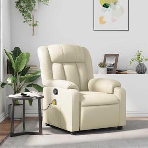 vidaXL Massage Recliner Chair for Living Room, Adjustable Recliner with 6-Point Vibration Massage, Home Theater Seating with Padded Seat Backrest & Side Pocket, Cream Leather