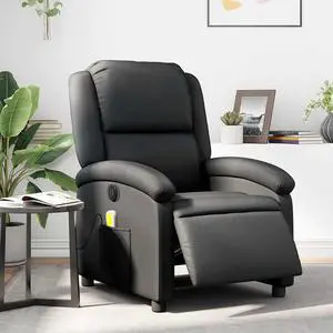 vidaXL Electric Massage Recliner Chair Wingback Armchair Black Real Leather