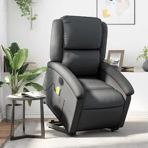 vidaXL Electric Stand up Massage Recliner Chair Armchair Black Real Leather