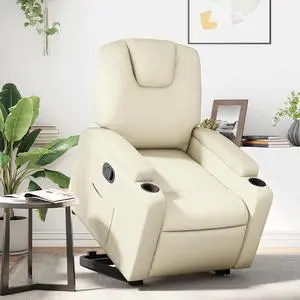 vidaXL Stand up Recliner Chair Power Lift Reclining Armchair Cream Faux Leather