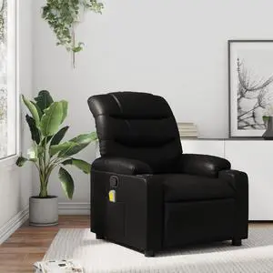 vidaXL Massage Recliner Chair Black Faux leather, metal, plywood Single