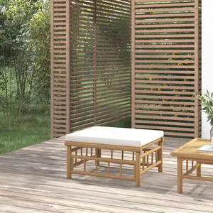 vidaXL Outdoor Footstool Garden Stool Footrest with Cream White Cushion Bamboo vidaXL Outdoor Footstool Garden Stool Footrest with Cream White Cushion Bamboo