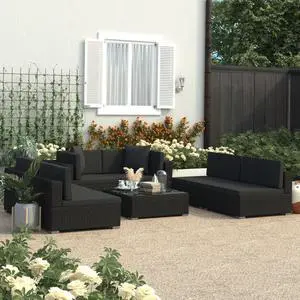 vidaXL Patio Sofa Set Set of 7 Black