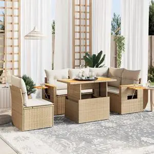 vidaXL Garden Sofa Set Beige PE rattan Medium Modular Garden Sofa Set