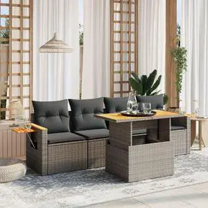 vidaXL Garden Sofa Set Grey PE rattan Large Adjustable Armrests