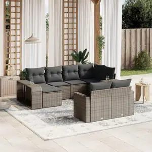 vidaXL Garden Sofa Set Gray PE Rattan, Powder-coated Steel, 100% Polyester