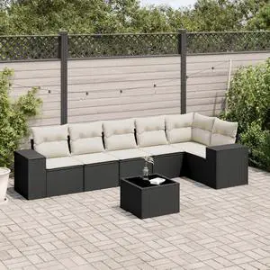 vidaXL Garden Sofa Set Black PE rattan Large Adjustable Armrests