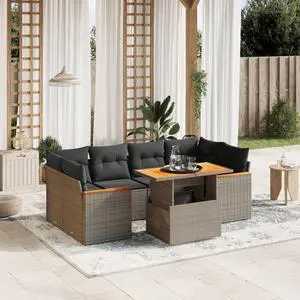 vidaXL Garden Sofa Set Gray PE Rattan Modular Garden Sofa Set