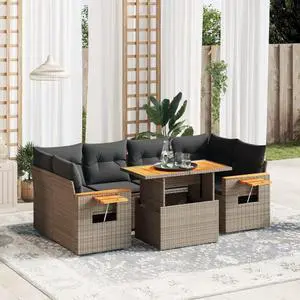vidaXL Garden Sofa Set Gray PE rattan Large Adjustable Armrests