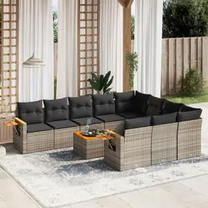 vidaXL Garden Sofa Set Grey PE rattan UV-resistant materials