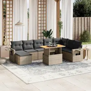 vidaXL Garden Sofa Set Grey PE rattan Large Adjustable Armrests