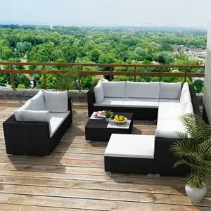 vidaXL Patio Furniture Set Set of 10 Black and cream white