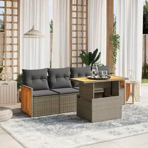 vidaXL Garden Sofa Set Grey PE rattan 6 pieces Adjustable Armrests
