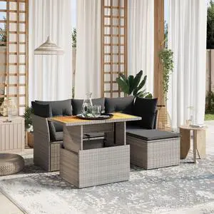 vidaXL Garden Sofa Set Gray PE rattan Medium Removable Covers
