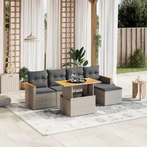 vidaXL Garden Sofa Set Grey PE Rattan 6-Piece Set UV-Resistant Materials