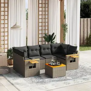 vidaXL Garden Sofa Set Grey PE rattan Large Adjustable Feet
