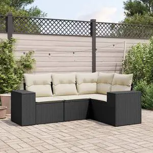 vidaXL Garden Sofa Set Black PE Rattan Medium Adjustable Feet