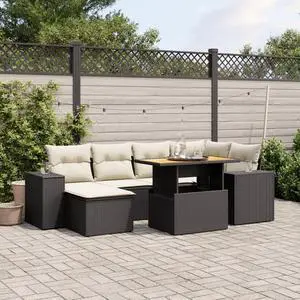 vidaXL Garden Sofa Set Black PE Rattan 7 Piece Set Adjustable Armrests