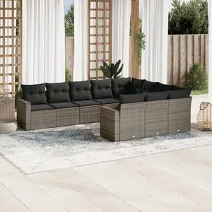 vidaXL Garden Sofa Set Gray PE rattan Large Removable Covers