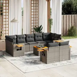 vidaXL Garden Sofa Set Grey PE rattan Large Adjustable Armrests
