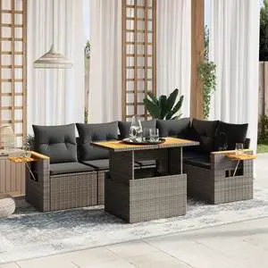 vidaXL Garden Sofa Set Grey Poly Rattan Medium Adjustable Armrests