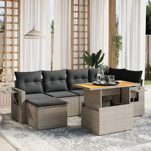 vidaXL Garden Sofa Set Grey PE Rattan Medium Adjustable Armrests