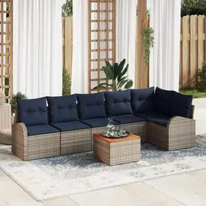 vidaXL Garden Sofa Set 7 pcs Gray Poly rattan