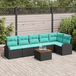 vidaXL Garden Sofa Set 7 pcs Black Poly rattan