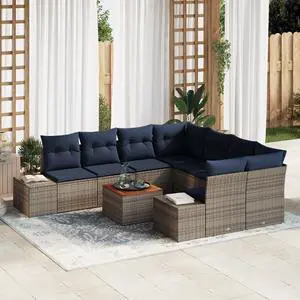 vidaXL Garden Sofa Set with Cushion 9 pcs Gray Poly rattan