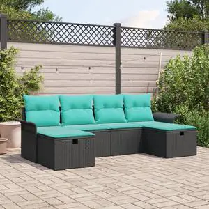 vidaXL Garden Sofa Set 6 pcs Black and turquoise 251 x 117 x 85 cm