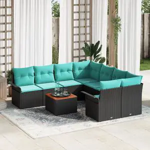 vidaXL Garden Sofa Set 9 pcs Black Poly rattan