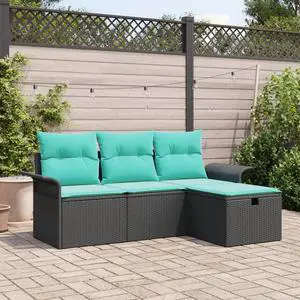 vidaXL Garden Sofa Set 4 pcs Black and turquoise 196 x 117 x 85 cm