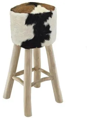 vidaXL Bar Stool Bar Seat Counter Height Stool Real Leather and Solid Teak Wood