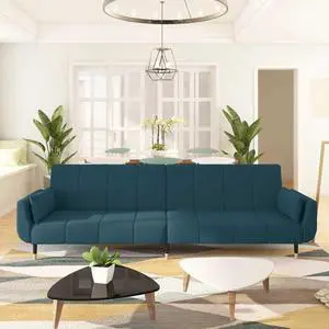 vidaXL 2-Seater Sofa Bed with Two Pillows Accent Loveseat Couch Blue Velvet
