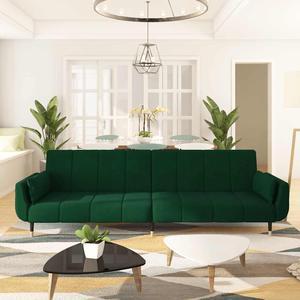 vidaXL 2-Seater Sofa Bed with Two Pillows Loveseat Couch Dark Green Velvet