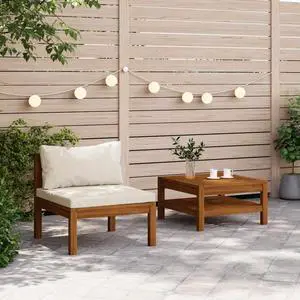 vidaXL 2 Piece Patio Sofa Set with Cream White Cushions Acacia Wood